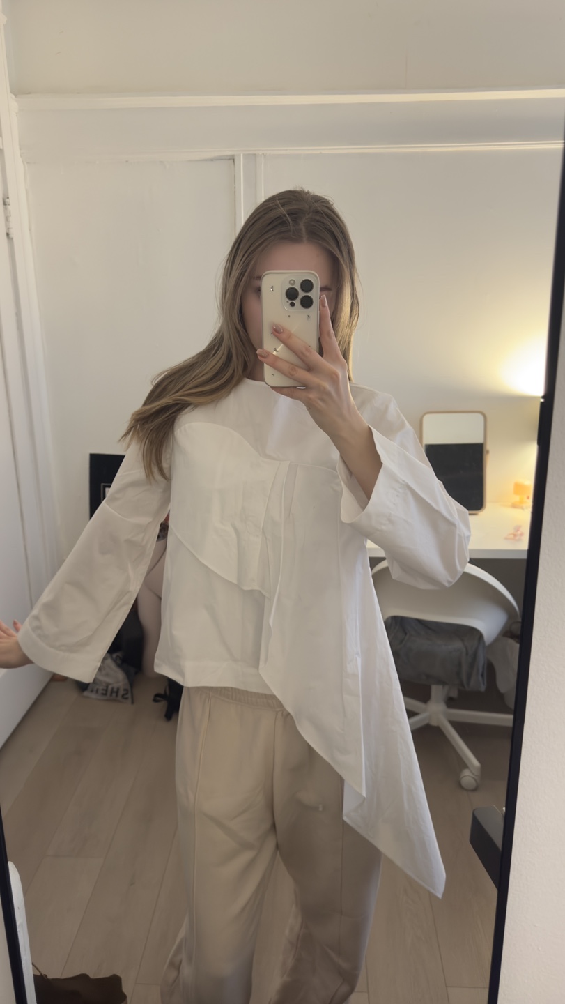 Zara White Asymmetrical Blouse Size Small