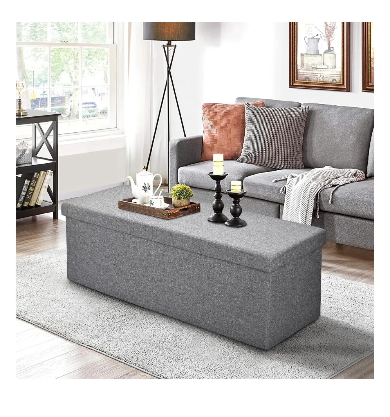 Grey Fabric Storage Ottoman Bench thumbnail