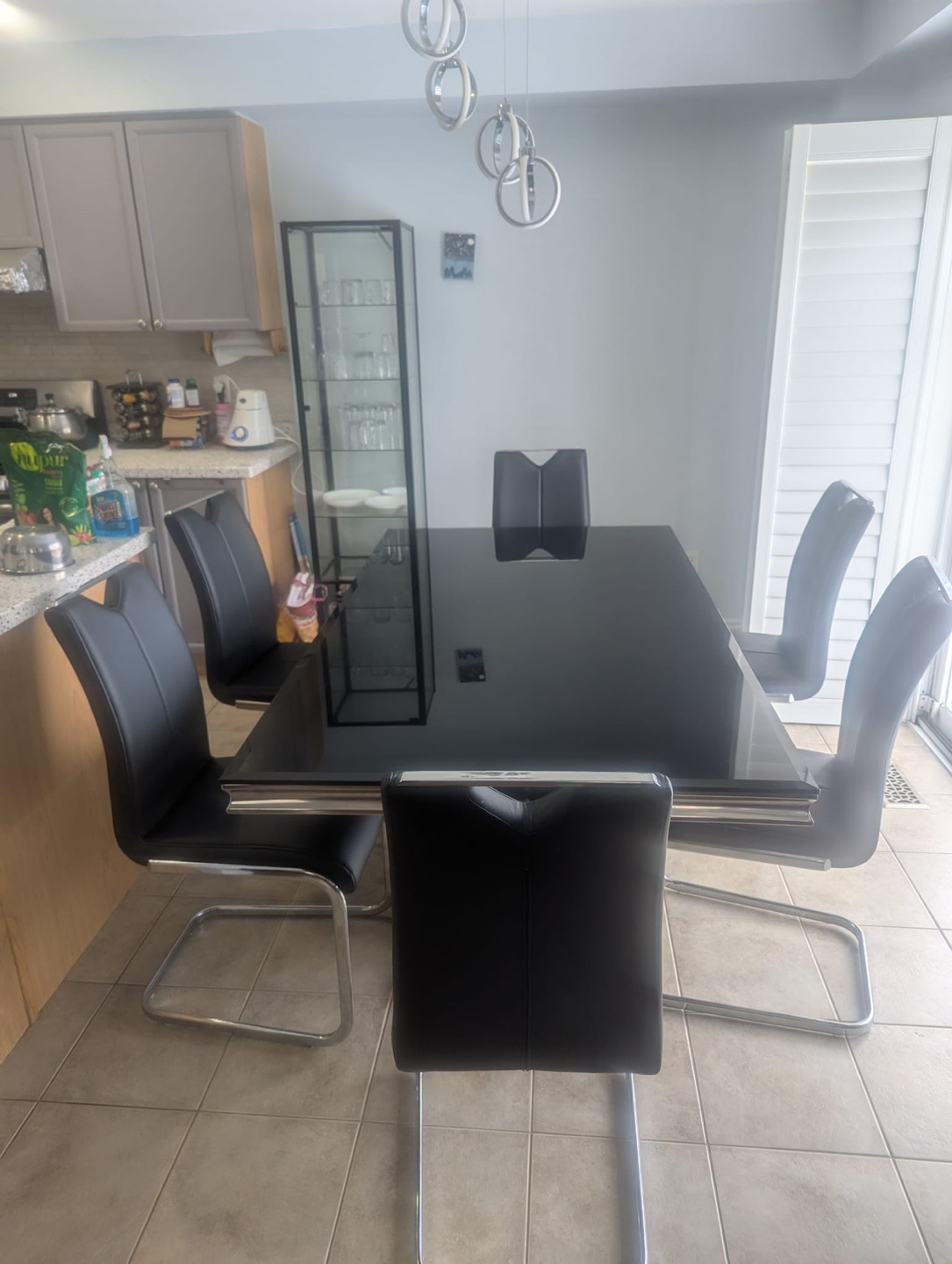 Modern Black Glass Dining Table with 6 Chairs - photo 2