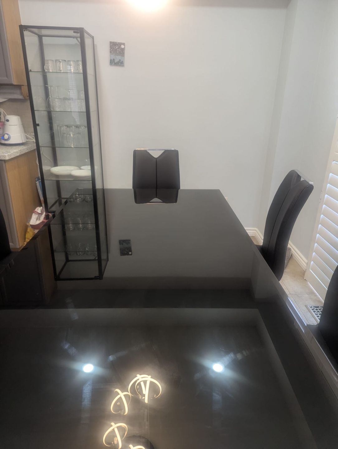 Modern Black Glass Dining Table with 6 Chairs