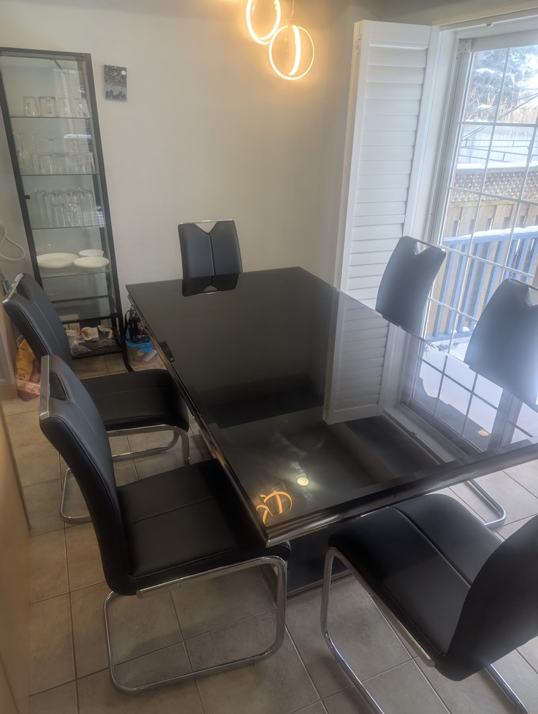 Modern Black Glass Dining Table with 6 Chairs - photo 3