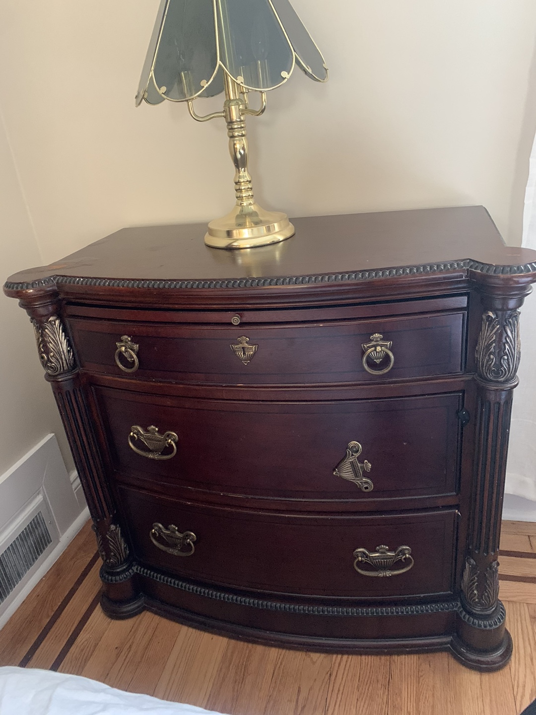 Dark Wood Three-Drawer Nightstand