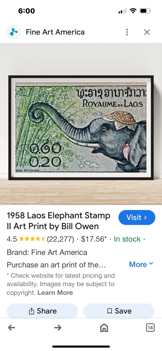 Vintage 1958 Laos Elephant Postage Stamps image indicator(2)