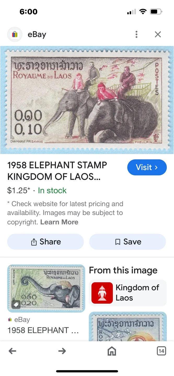 Vintage 1958 Laos Elephant Postage Stamps image indicator(3)