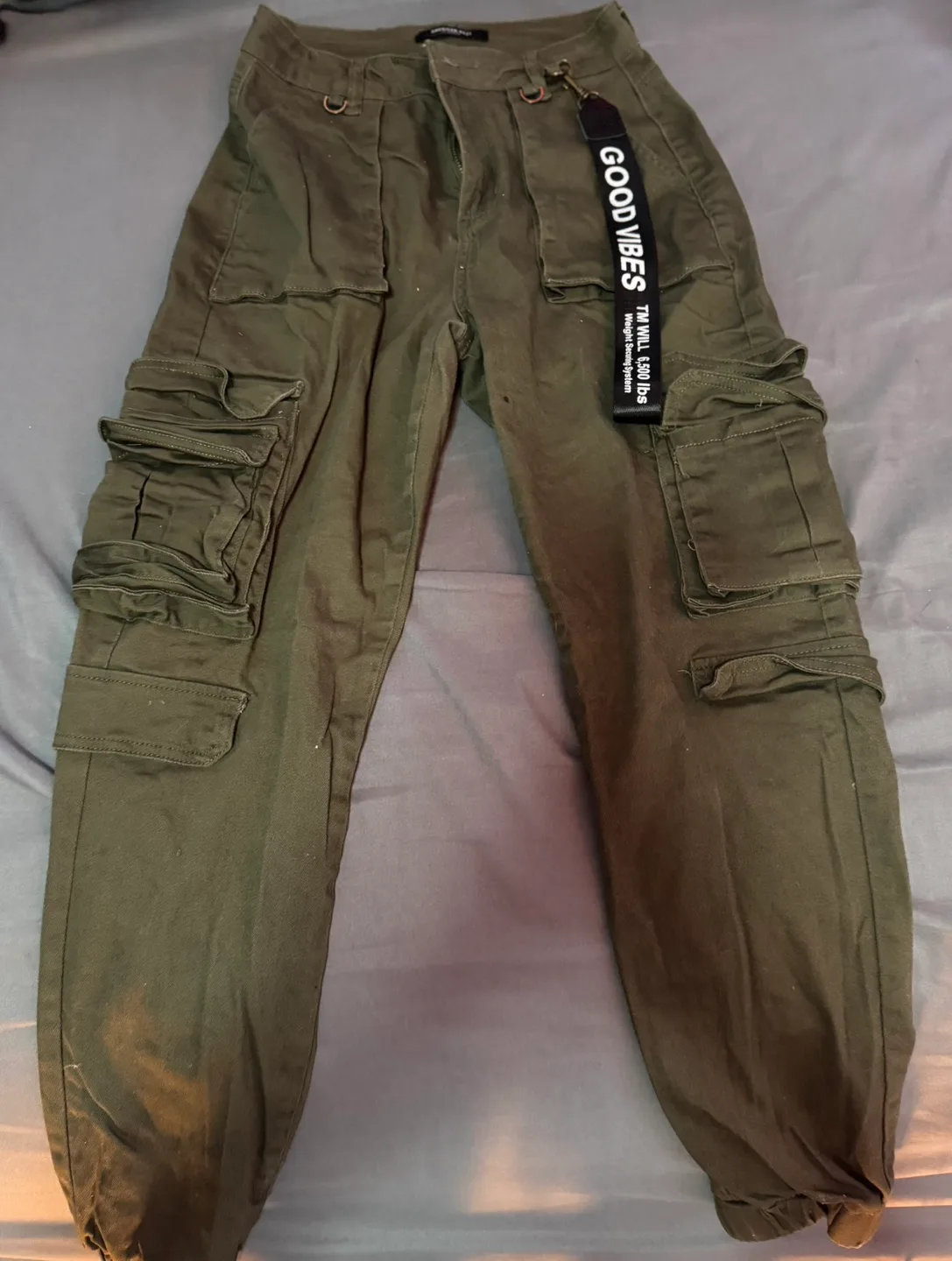 Women's Olive Green Cargo Pants with Drawstring thumbnail