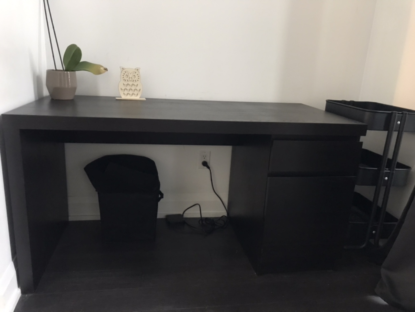 Black Desk with Drawer and Cabinet