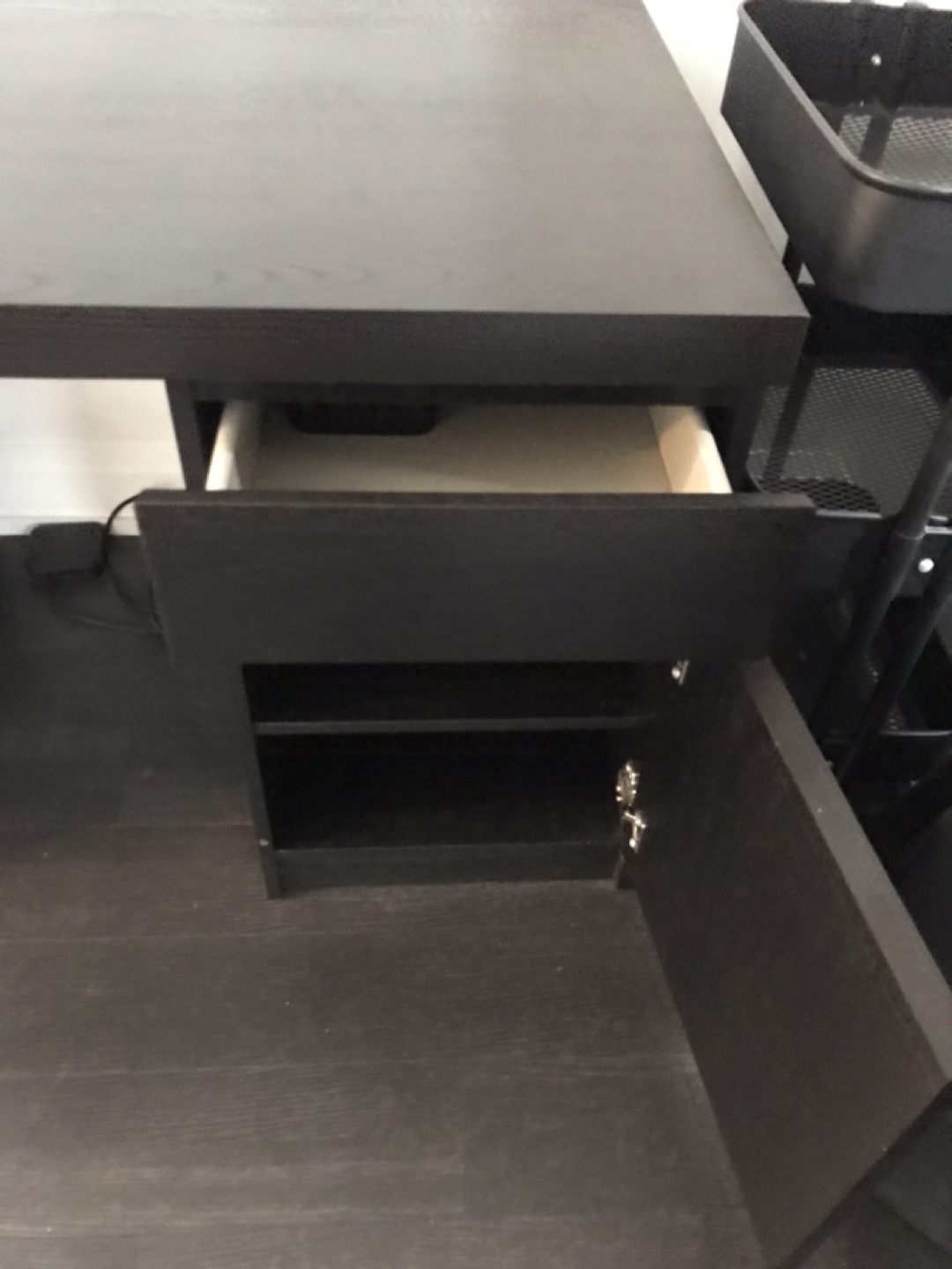 Black Desk with Drawer and Cabinet - photo 3