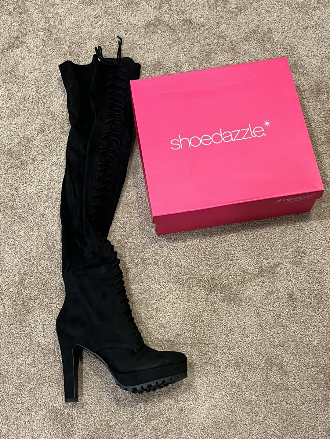 Shoedazzle Black Over-the-Knee Lace-Up Boots - Size 8.5