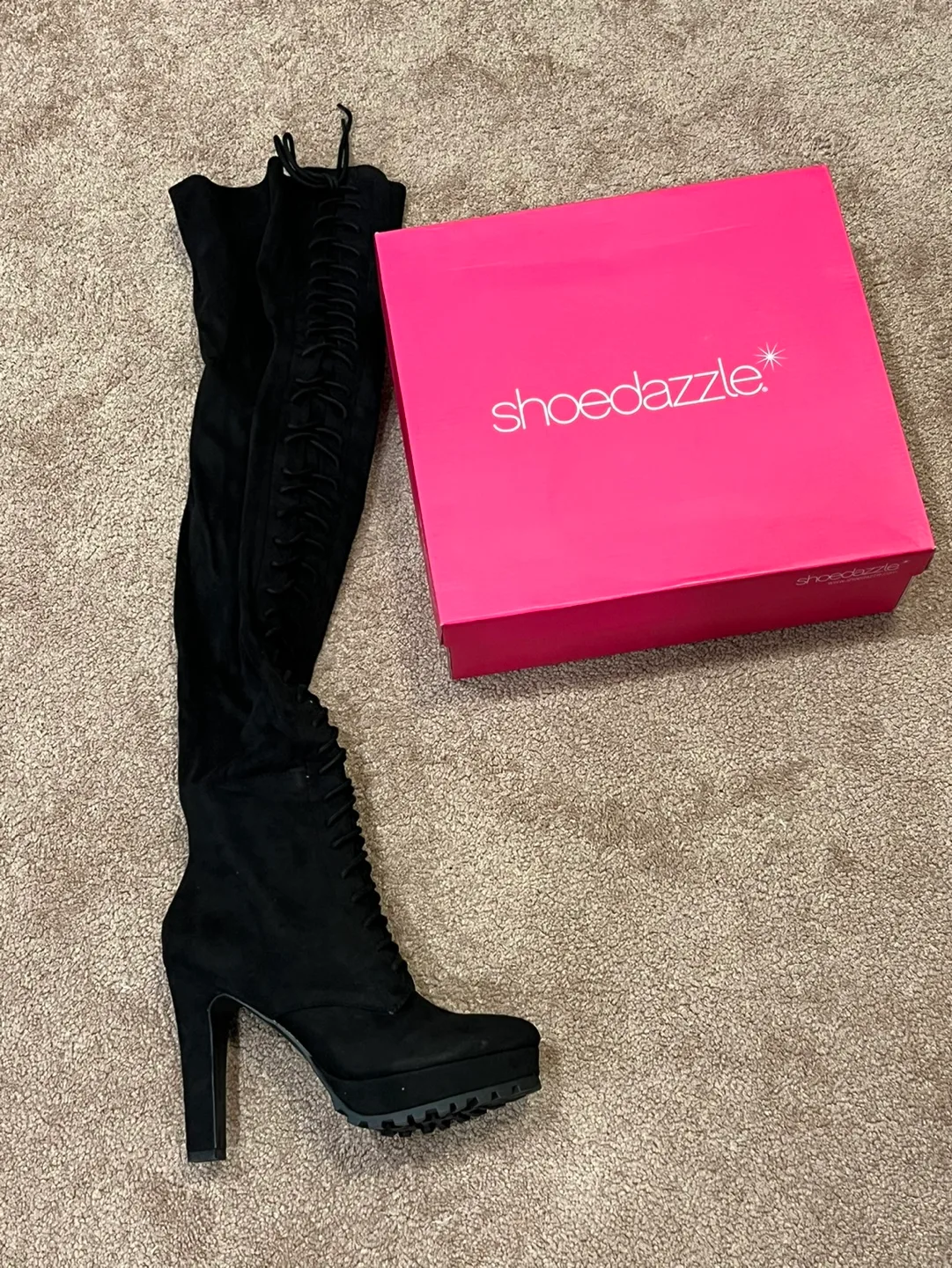 Shoedazzle Black Over-the-Knee Lace-Up Boots - Size 8.5 thumbnail