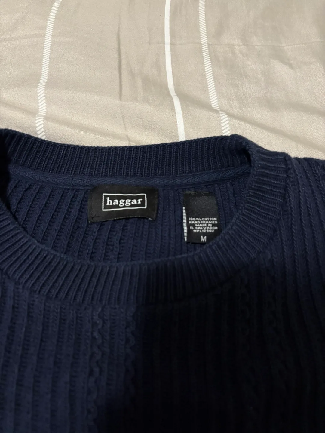 Men's 100% Cotton Navy Blue Knit Sweater - Size Medium image indicator(3)