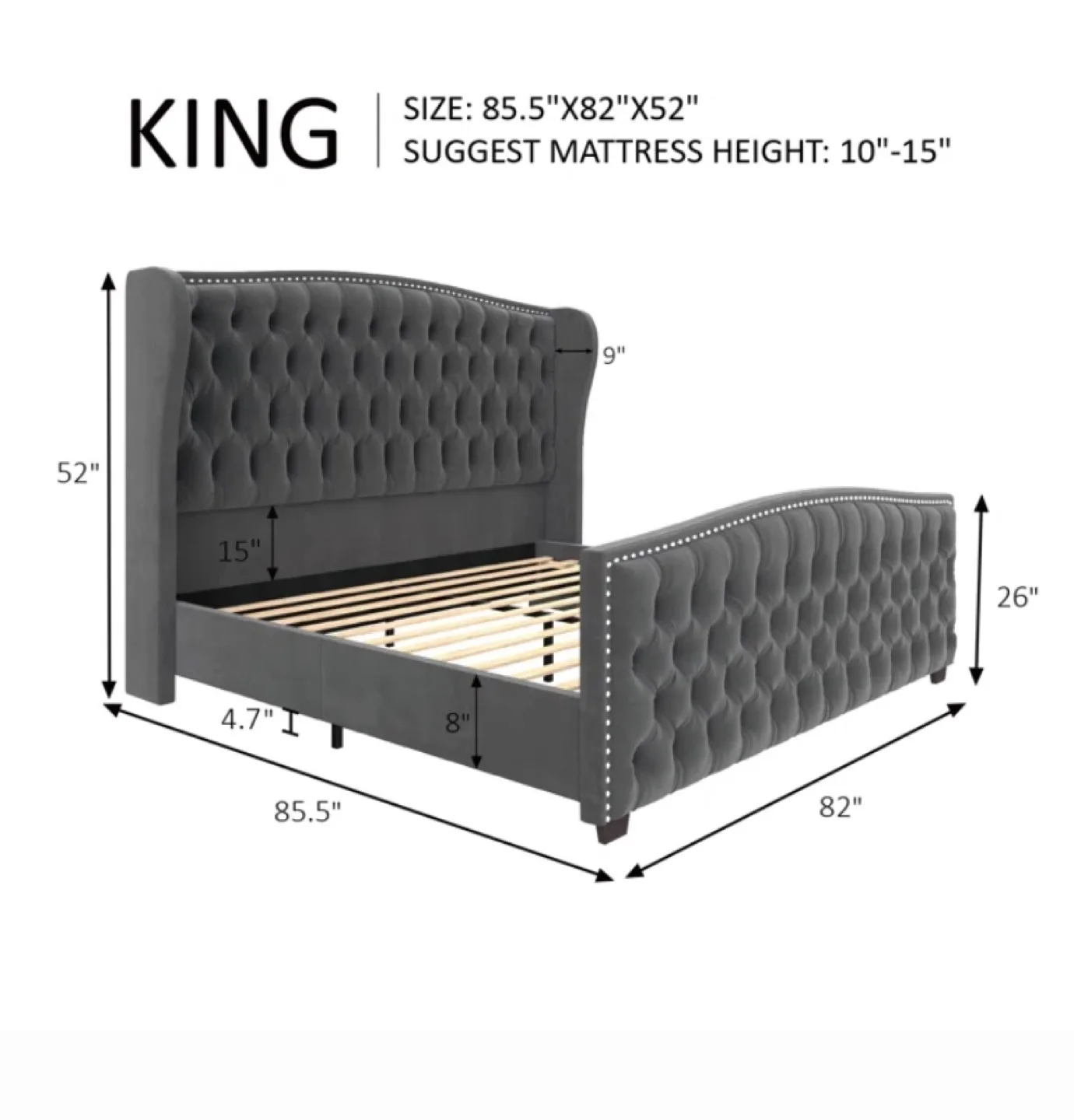 Tufted Upholstered Bed King Size - NEW image indicator(6)