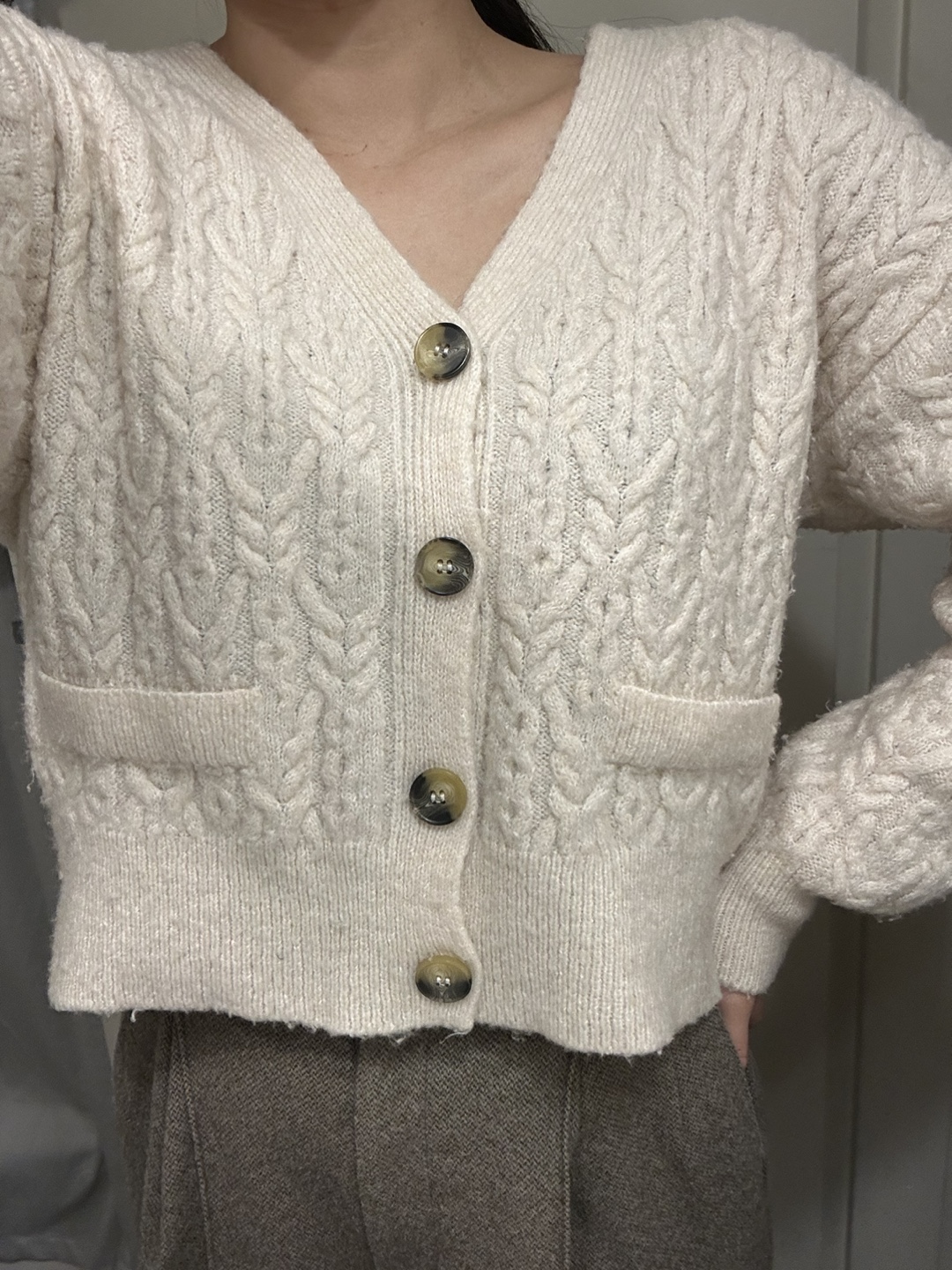 Cream Cable Knit Cardigan - Size M - photo 4