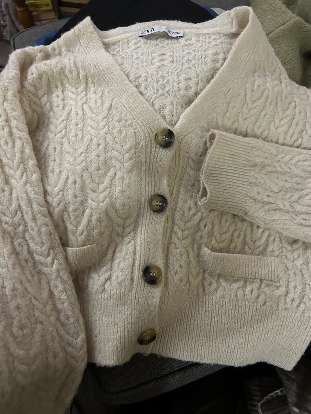 Cream Cable Knit Cardigan - Size M - photo 3