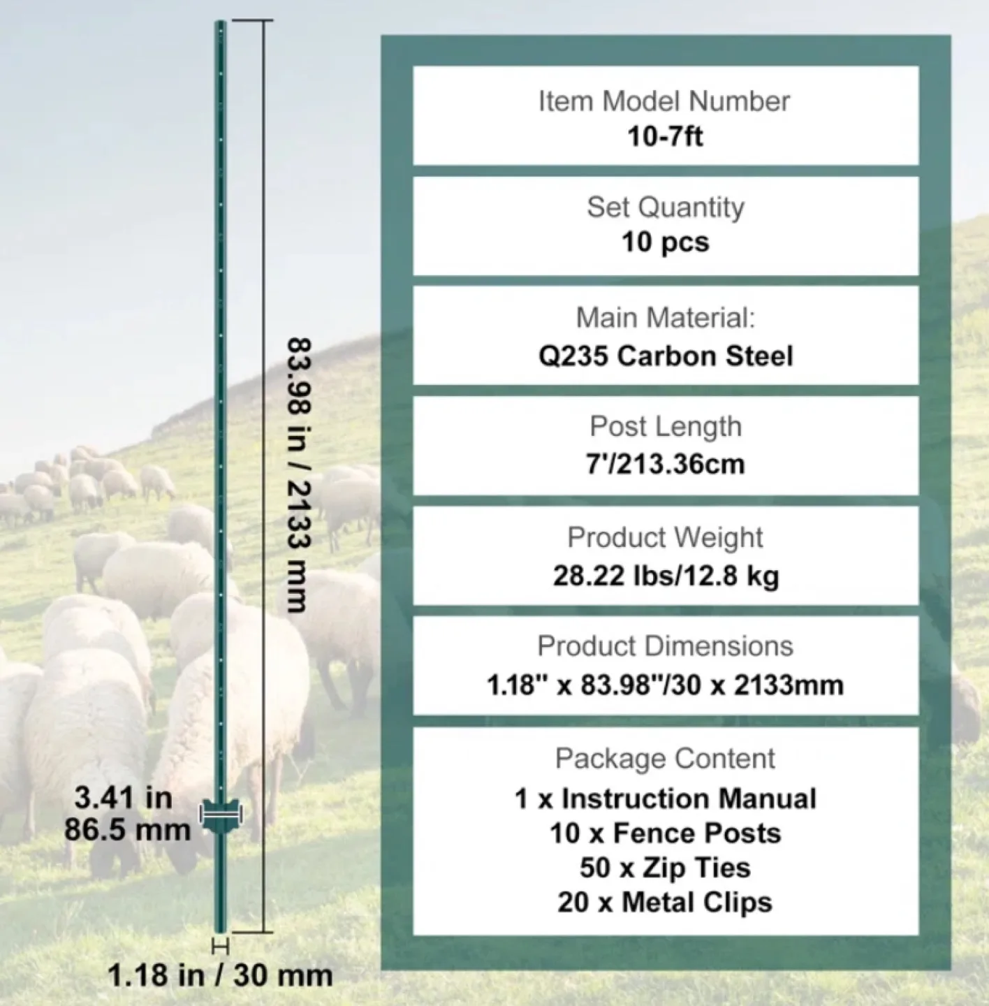 7 Feet Metal Fence Post T-Post Heavy Duty 2 Packs of 10 - NEW image indicator(4)