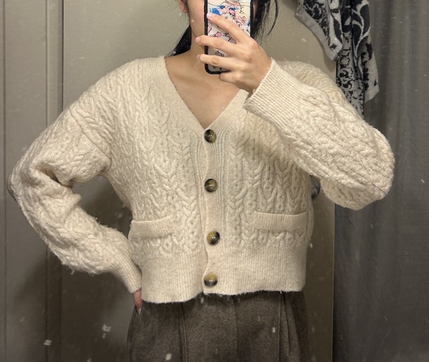 Cream Cable Knit Cardigan - Size M