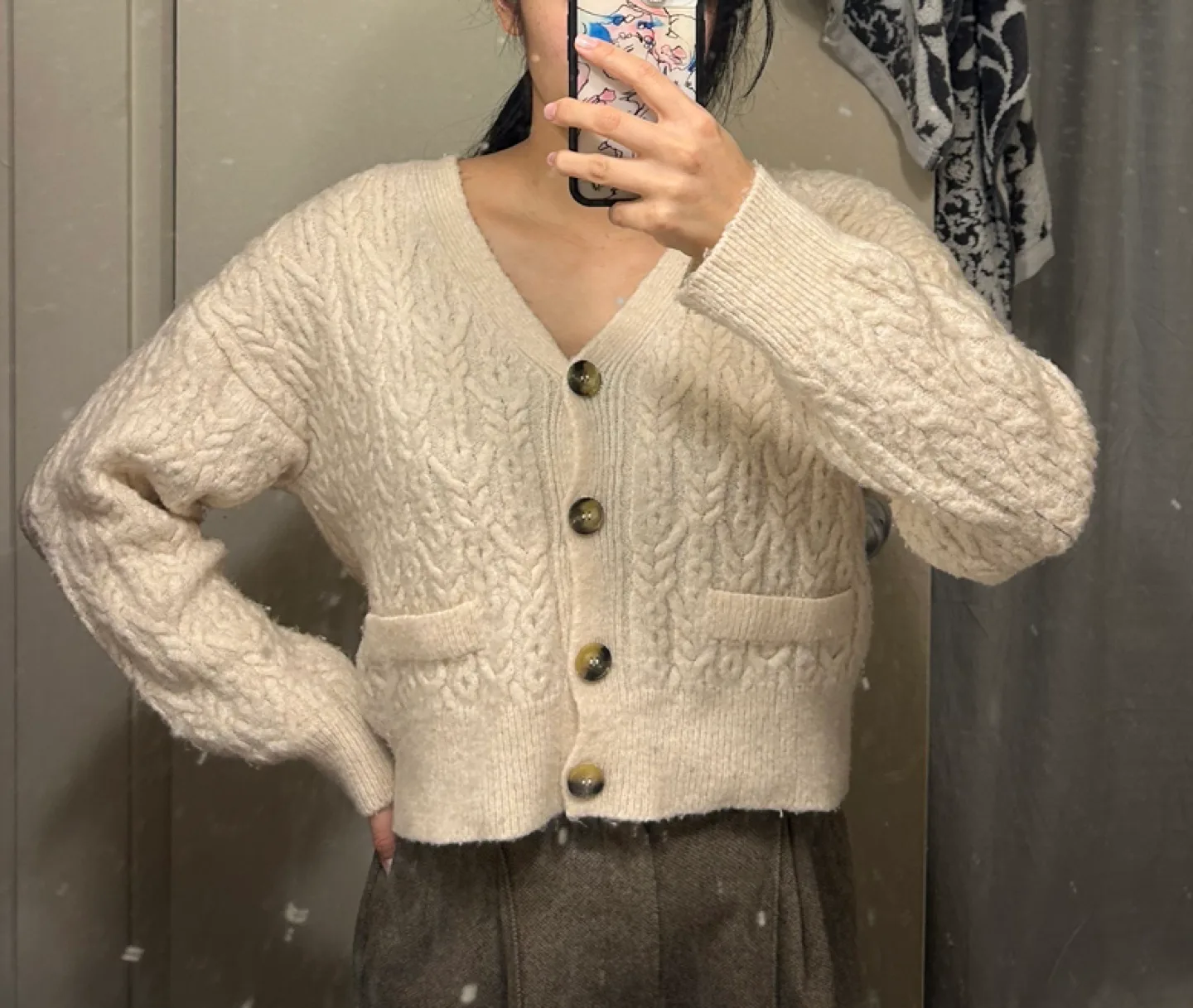 Cream Cable Knit Cardigan - Size M thumbnail