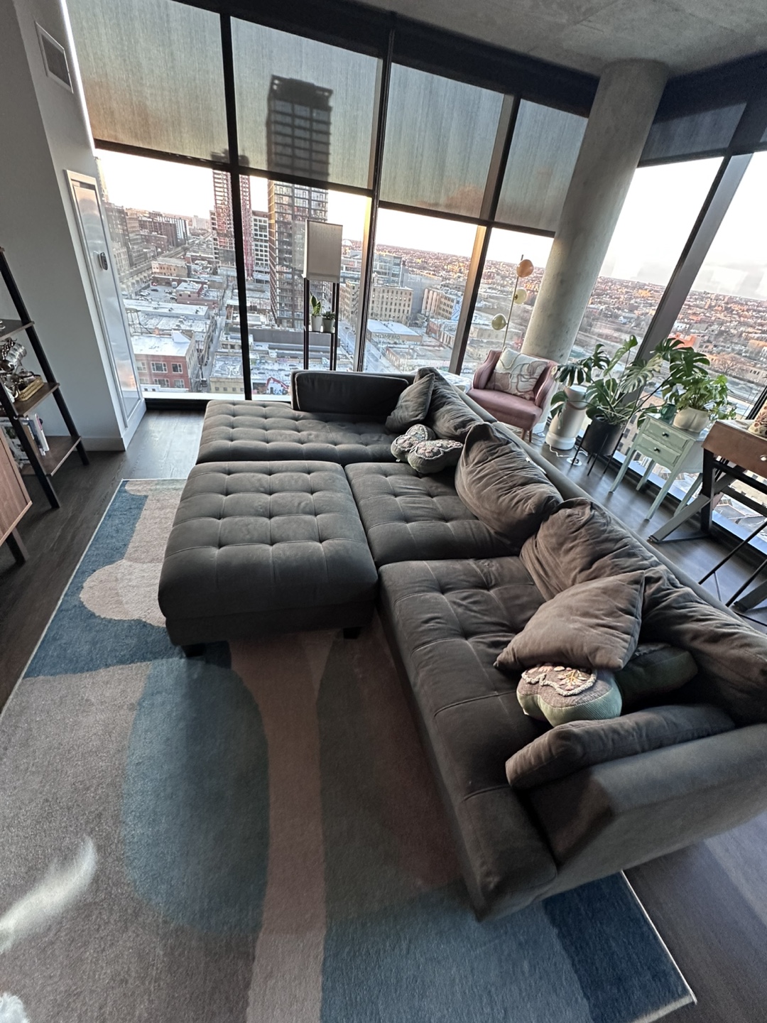 Gray Sectional Sofa with Chaise Lounge