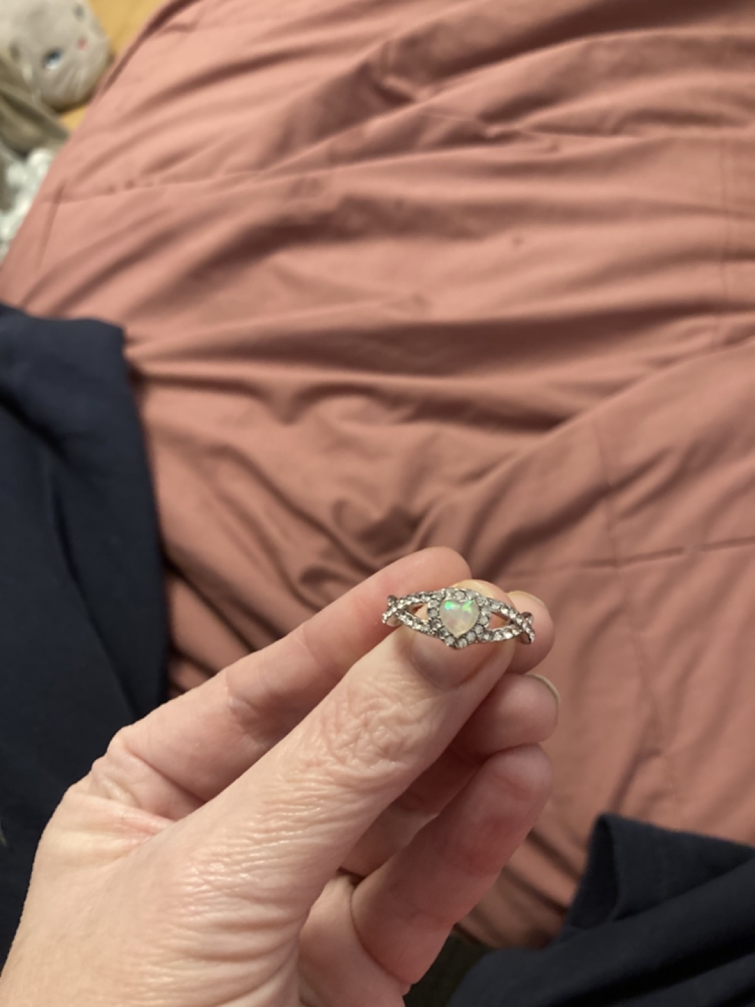 Beautiful Opal and Cubic Zirconia Heart Ring - photo 2