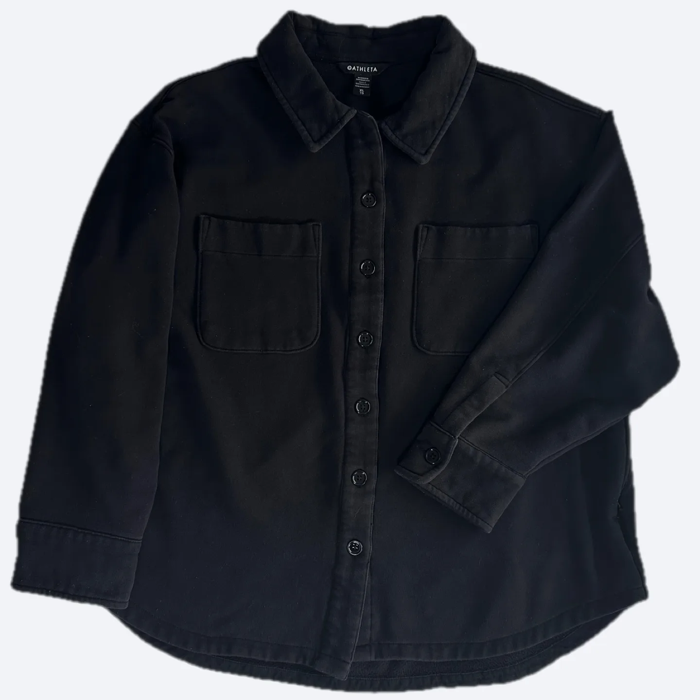 Athleta Black Retroplush Oversized Shirt Jacket Pockets Size XL image indicator(2)