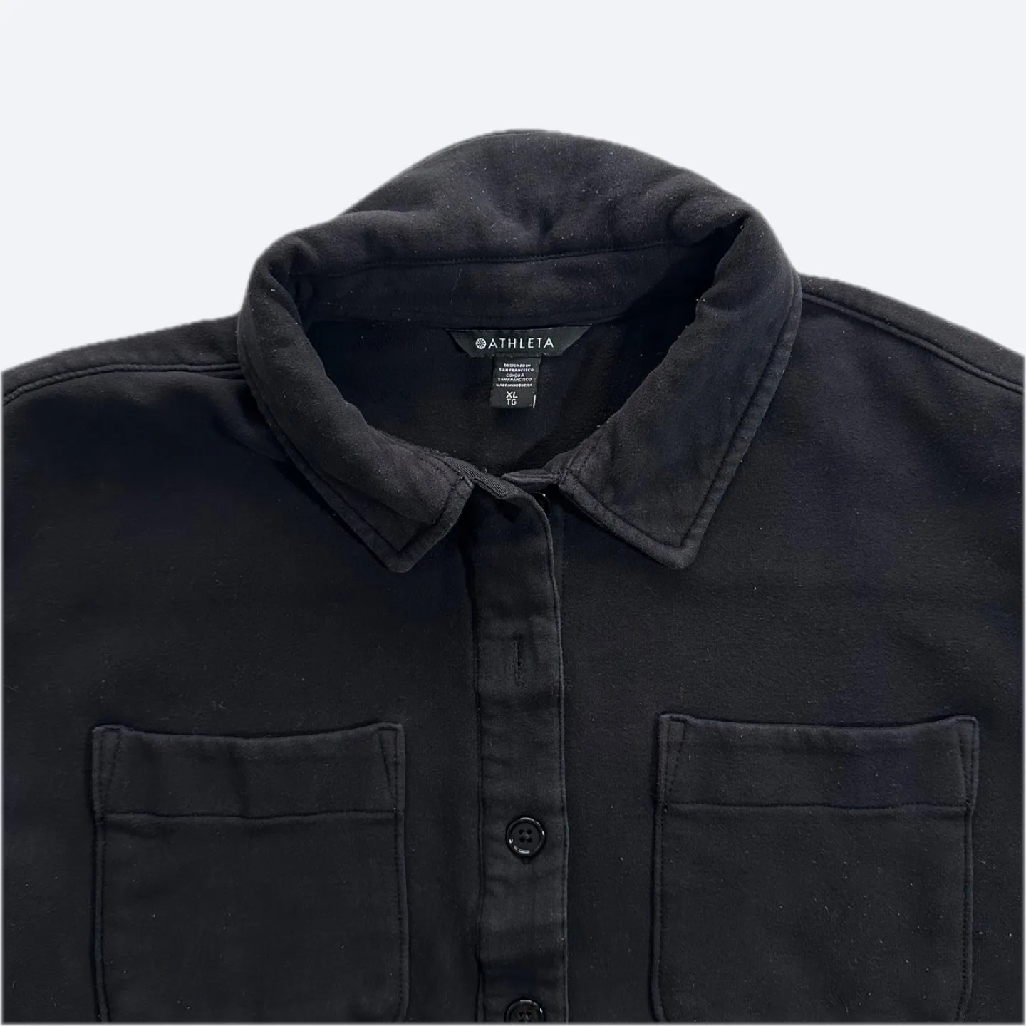 Athleta Black Retroplush Oversized Shirt Jacket Pockets Size XL image indicator(3)