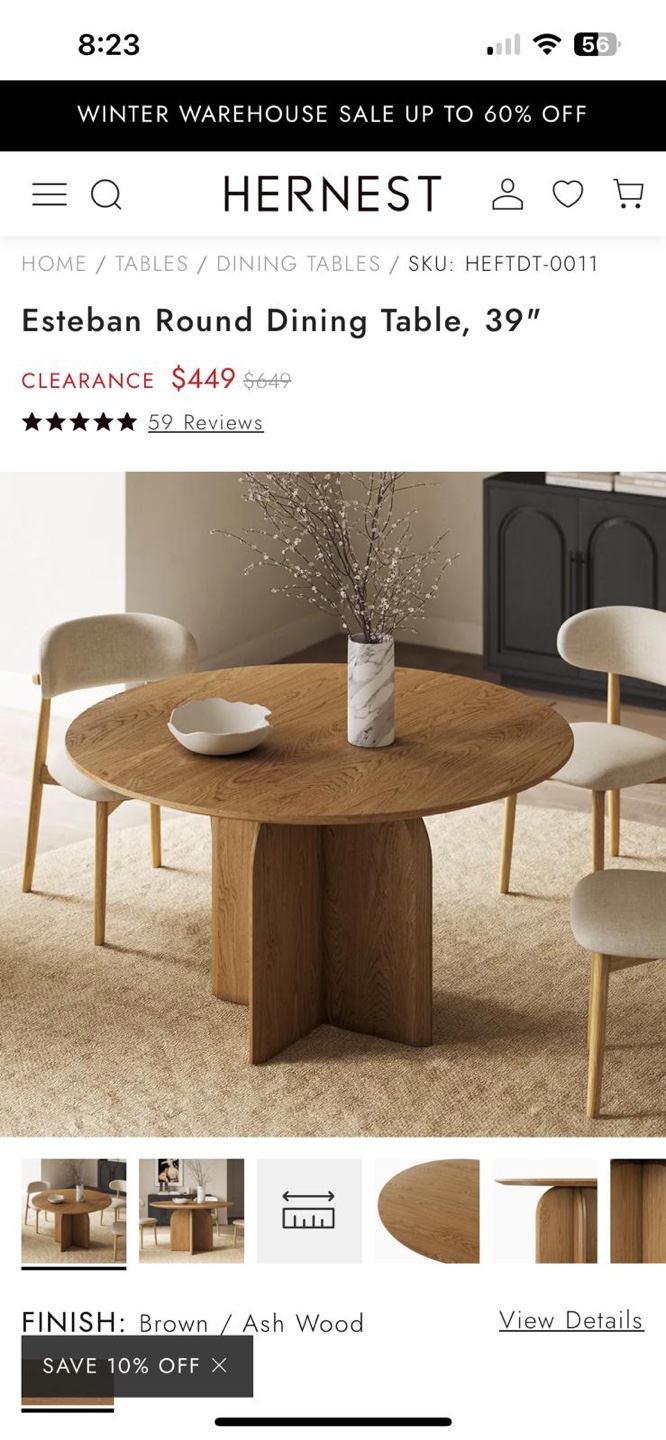 39"  Round Dining Table - Ash Wood