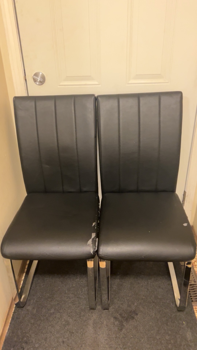 4 Pair of Black Leather Dining Chairs with Chrome Legs