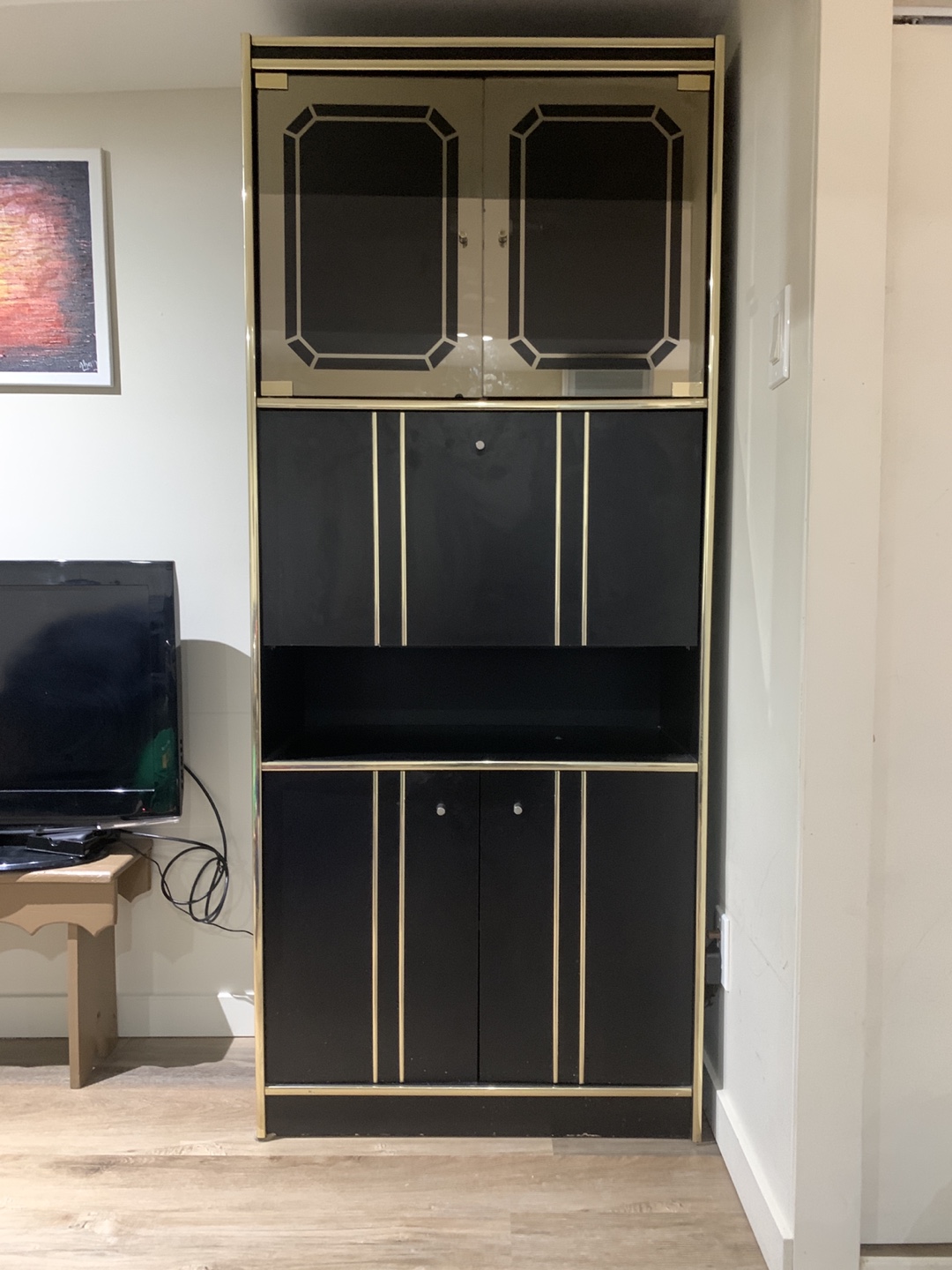 Vintage Black and Gold Bar Cabinet