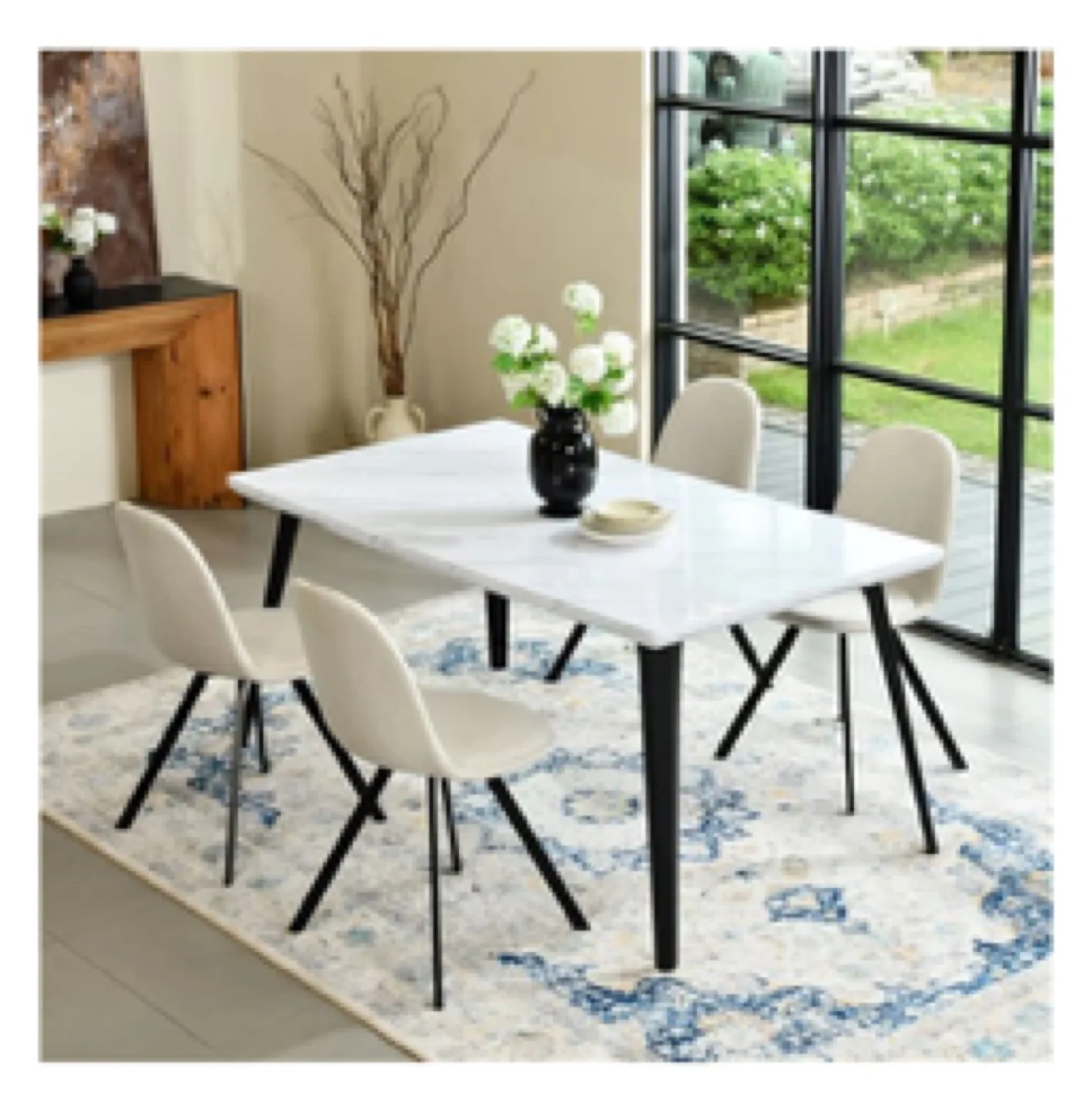 Set of 4 Modern Dining Chairs - Off-White Velvet image indicator(2)
