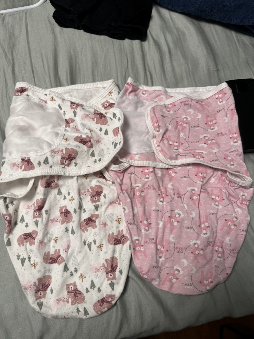 Two Baby Swaddles, Pink & White Bear Print