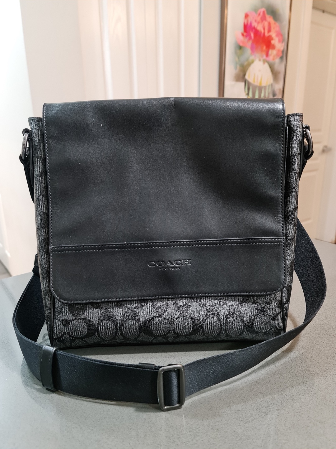 Coach Men's Black Leather Messenger Bag