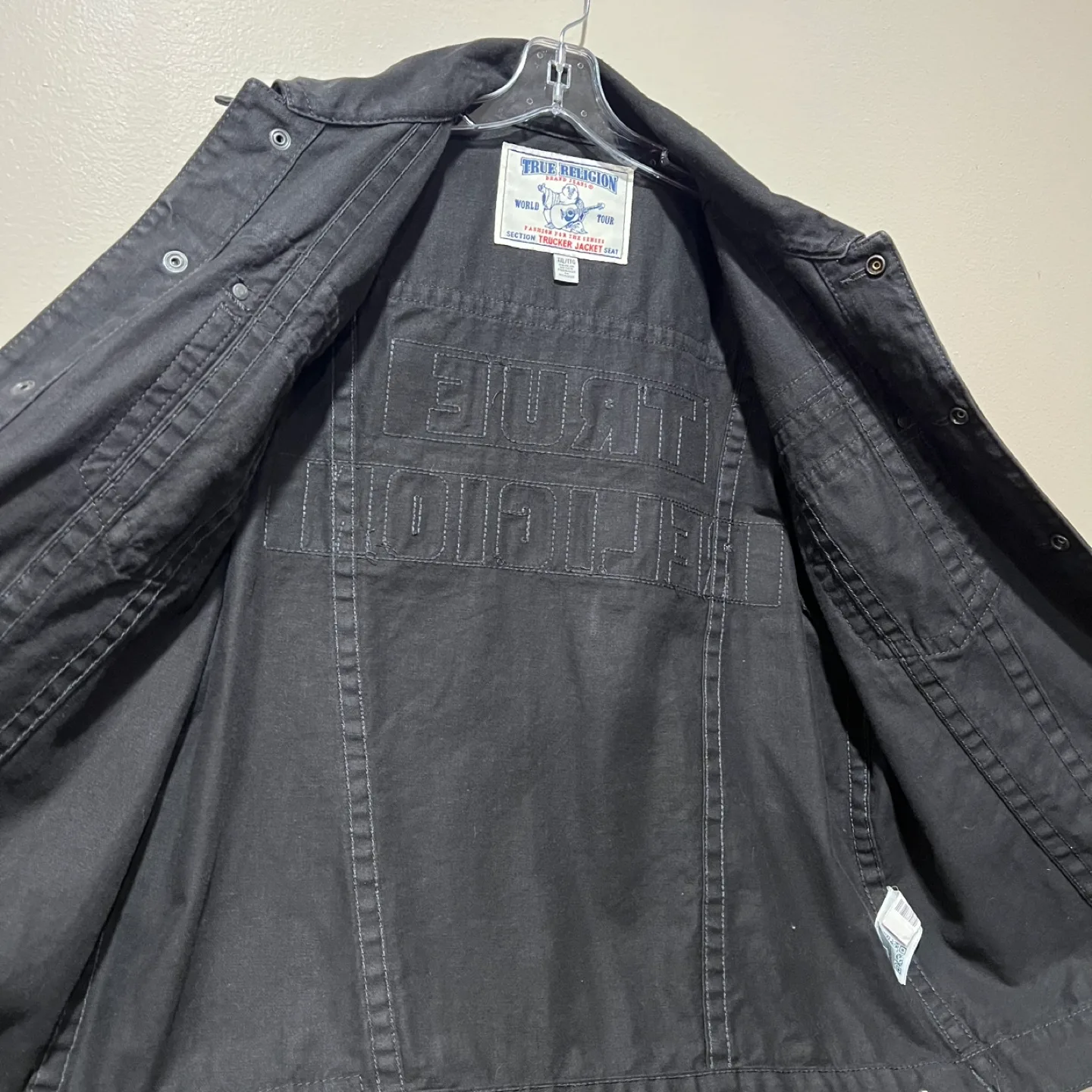 True Religion Mens XXL Denim Trucker Jacket Black image indicator(6)