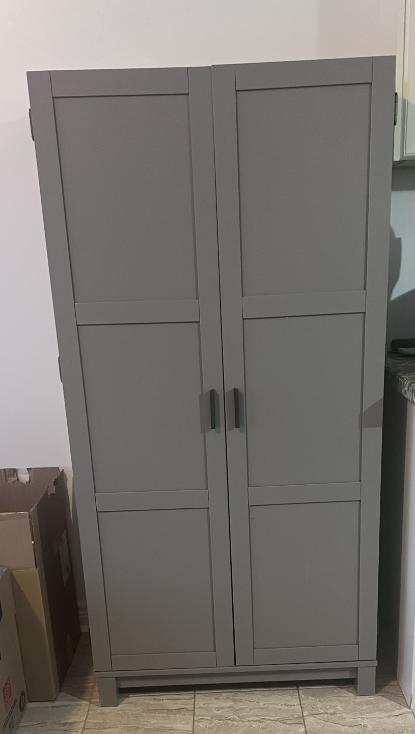 Grey Pantry Cabinet with Two Drawers