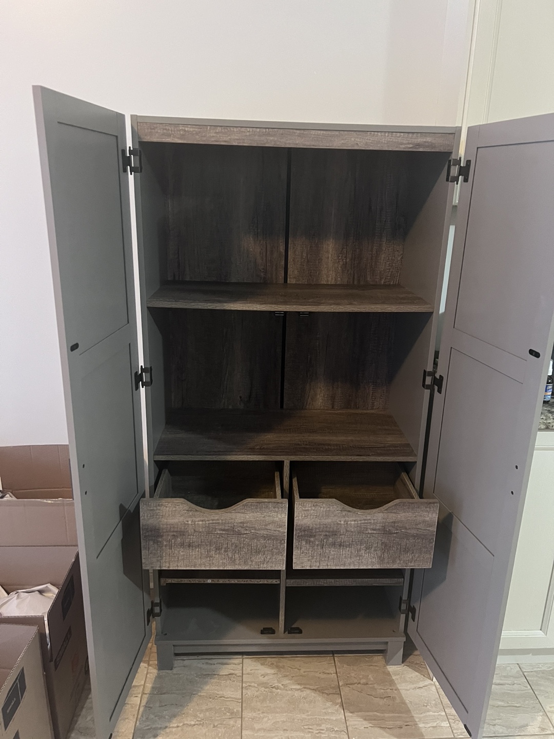 Grey Pantry Cabinet with Two Drawers - photo 2