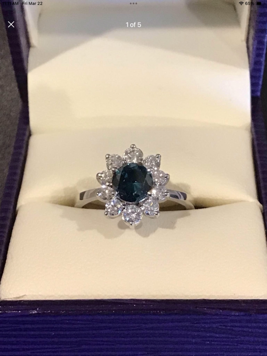 14k White Gold Ring with Blue Gemstone and Diamonds