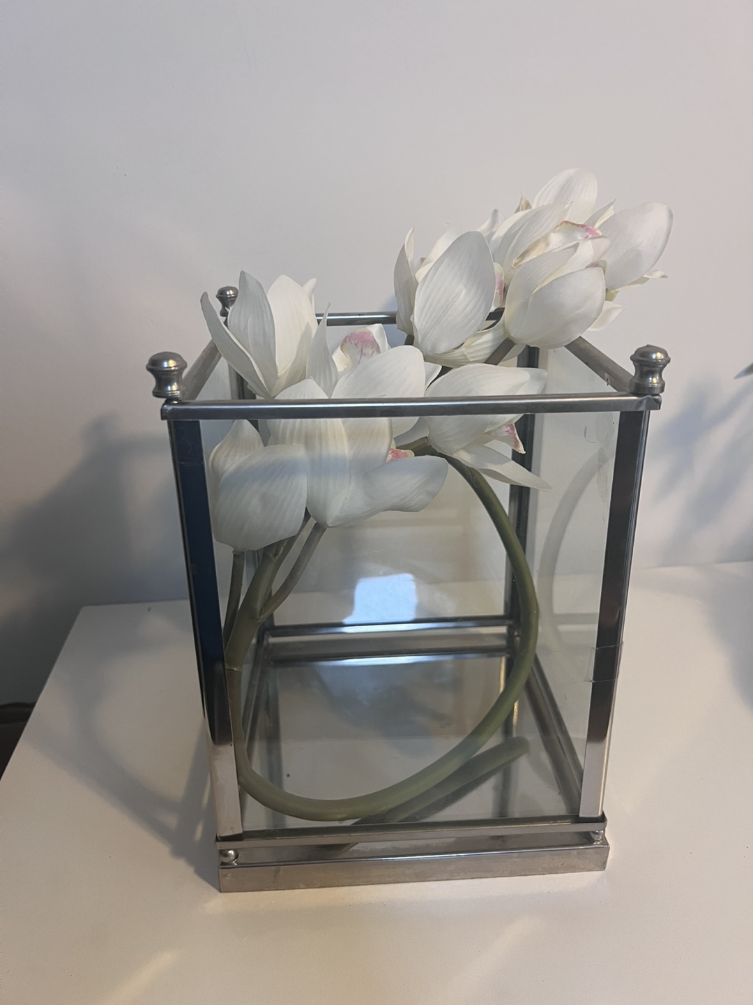 Glass Cube Vase with Artificial Flowers - photo 2
