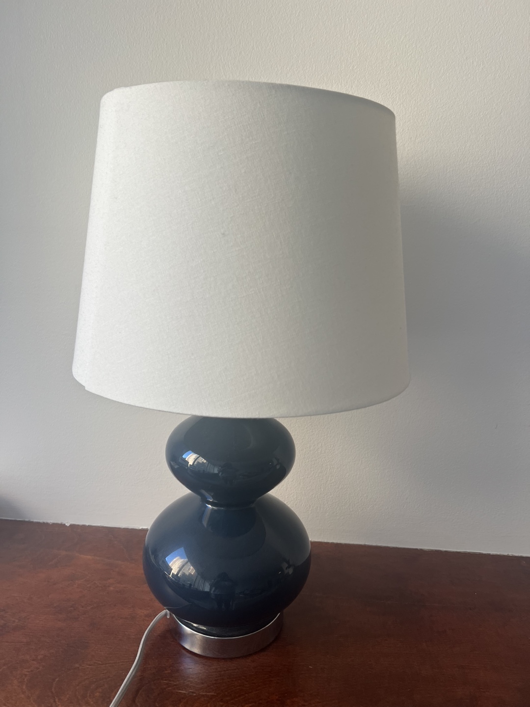 2 Dark Blue Ceramic Table Lamp with White Shade - photo 2