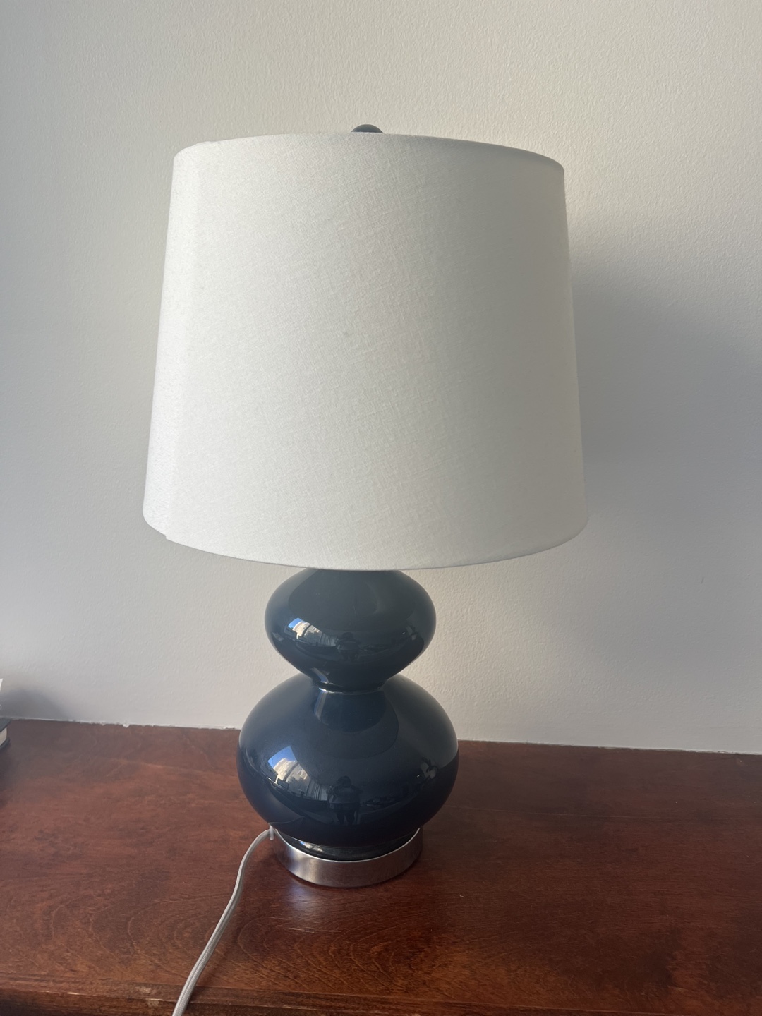 2 Dark Blue Ceramic Table Lamp with White Shade