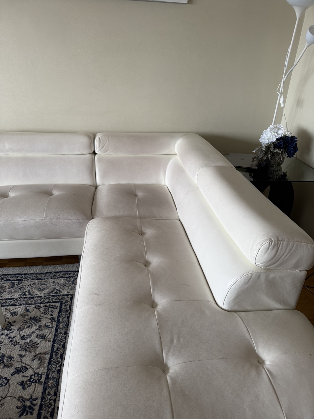 White Leather Sectional Sofa - photo 4