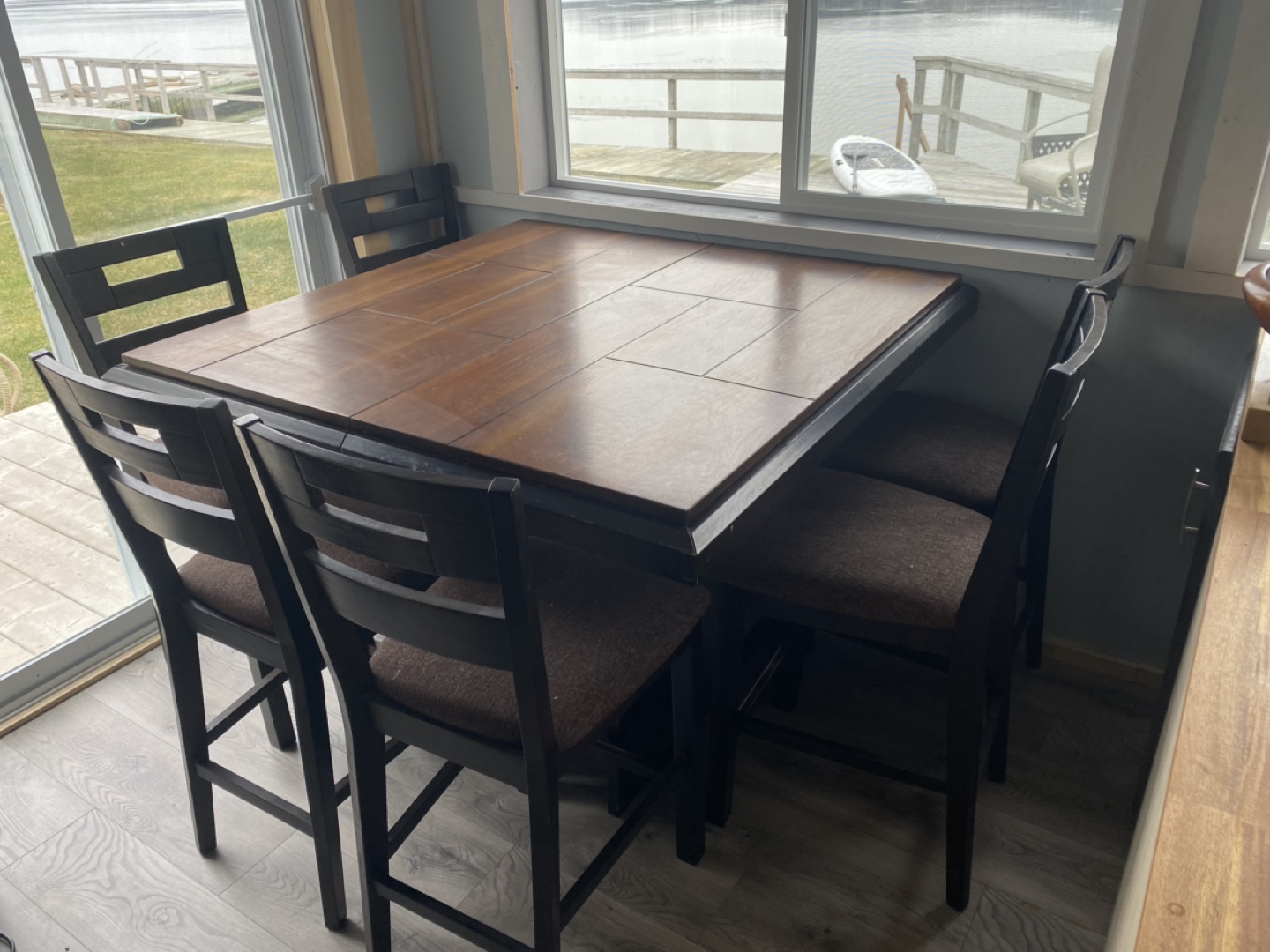 6 Piece Brown Pub Table Set with Leaf