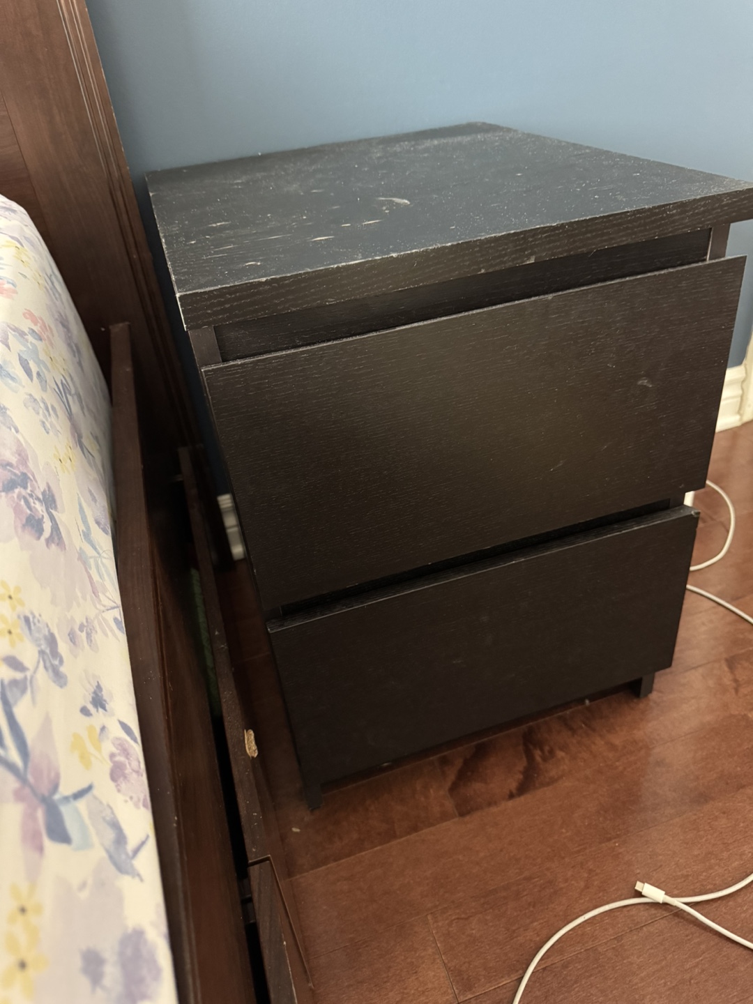 Two-Drawer Black Nightstand