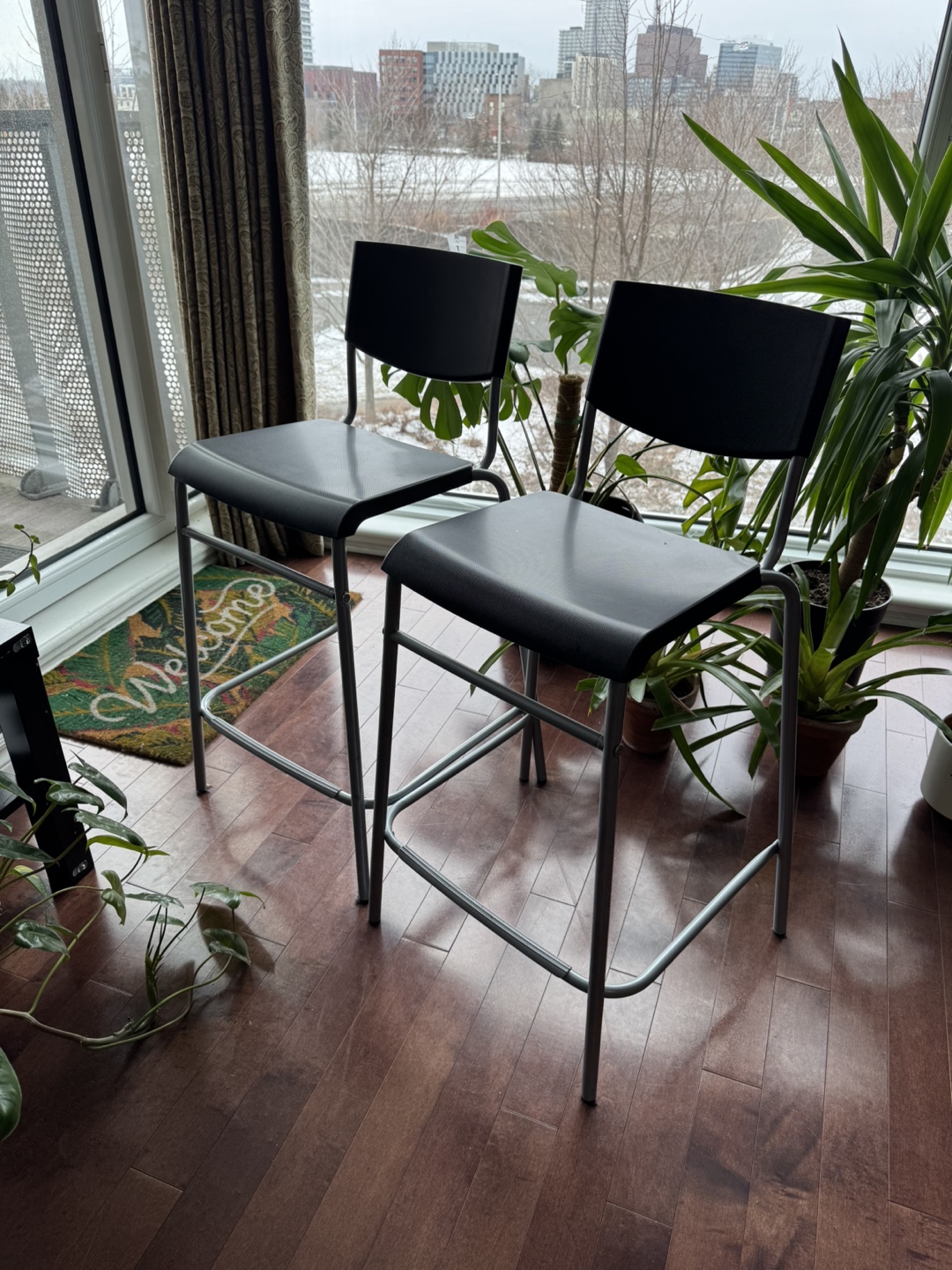 Pair of Black and Silver Bar Stools
