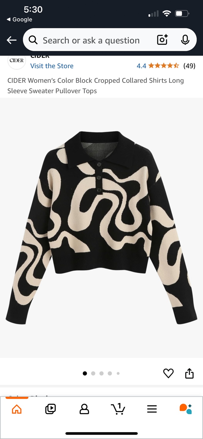 Cider Black and Cream Abstract Print Cropped Collared Sweater