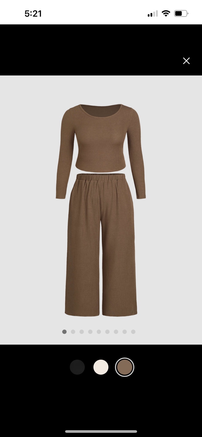 Brown Ribbed Knit 2 Piece Lounge Set
