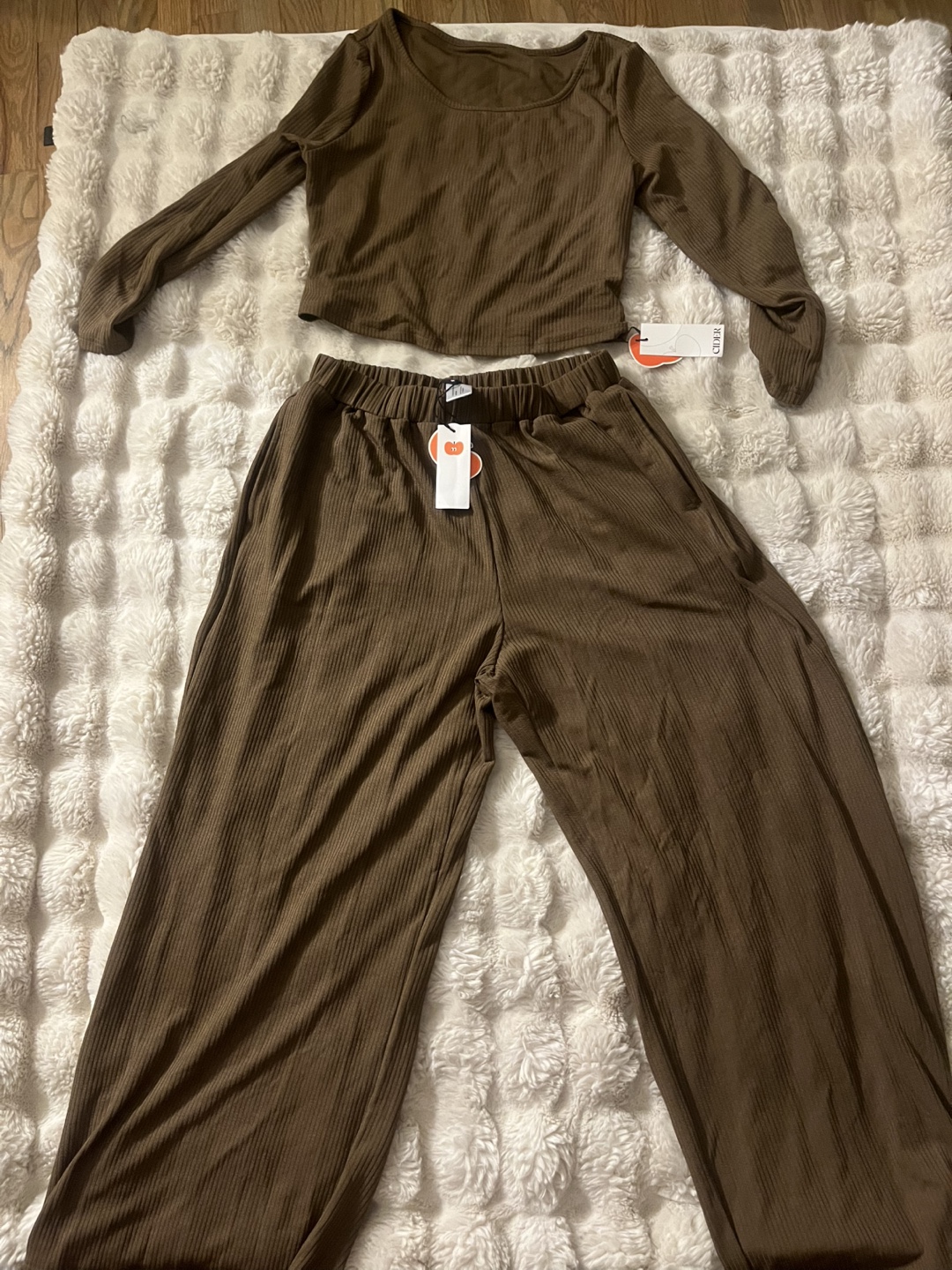 Brown Ribbed Knit 2 Piece Lounge Set - photo 4