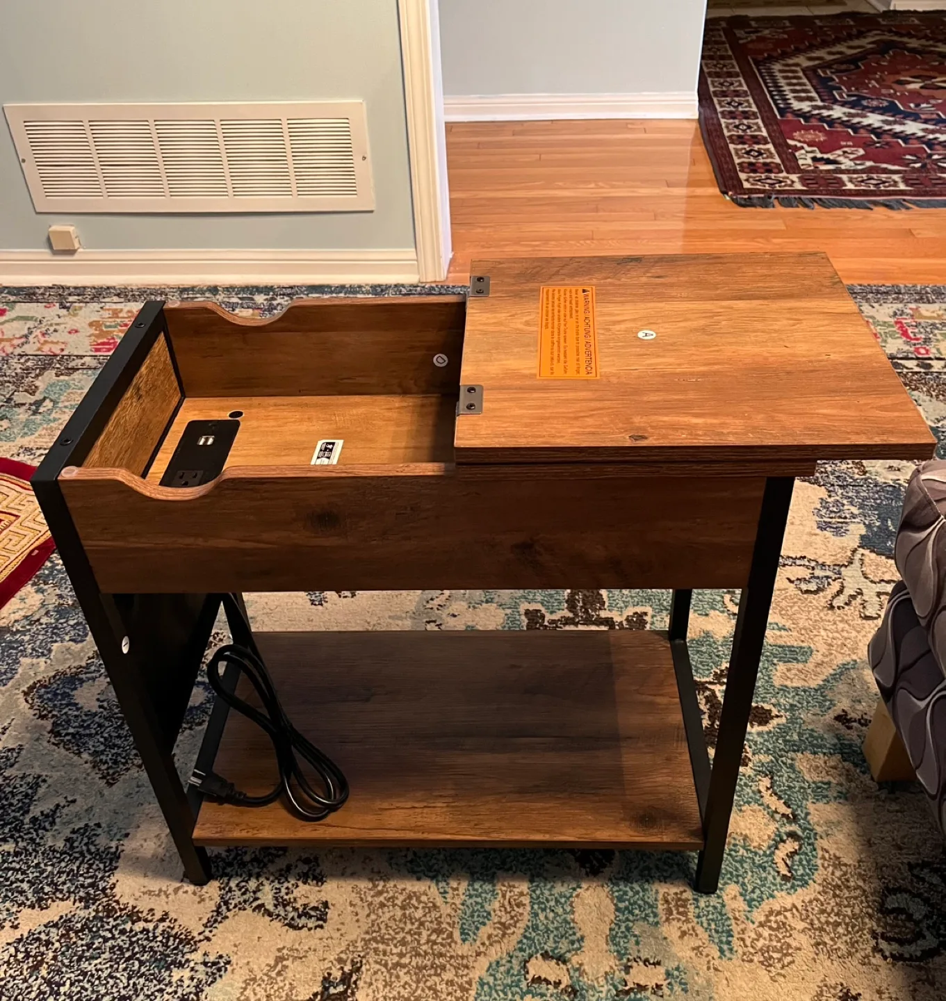 VASAGLE Rustic Brown Side Table with USB Ports and Power Outlets image indicator(3)