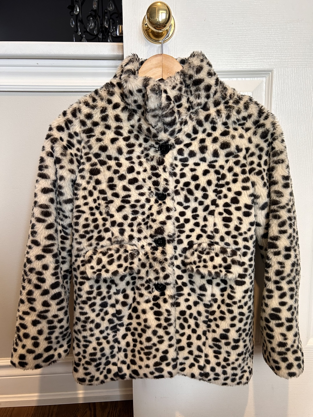 Girls' Leopard Print Faux Fur Coat, Size 10-12