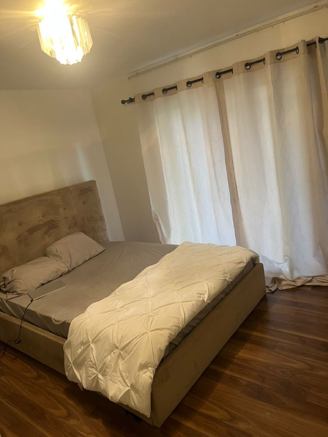 Queen-size upholstered bed frame