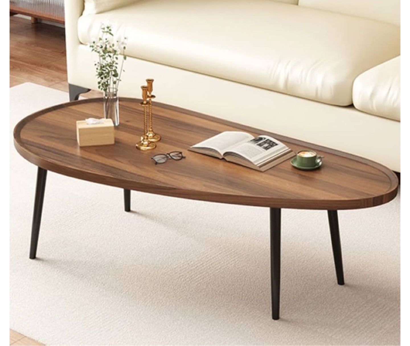 Modern Oval Coffee Table with Black Legs