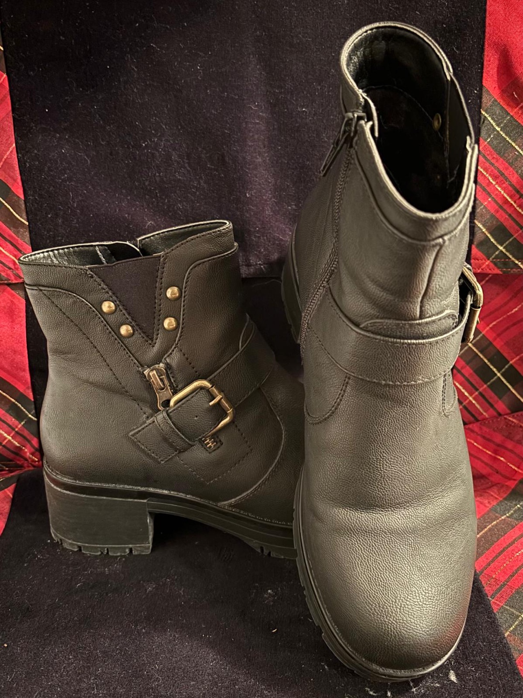 Black Buckle Ankle Boots, Size 8