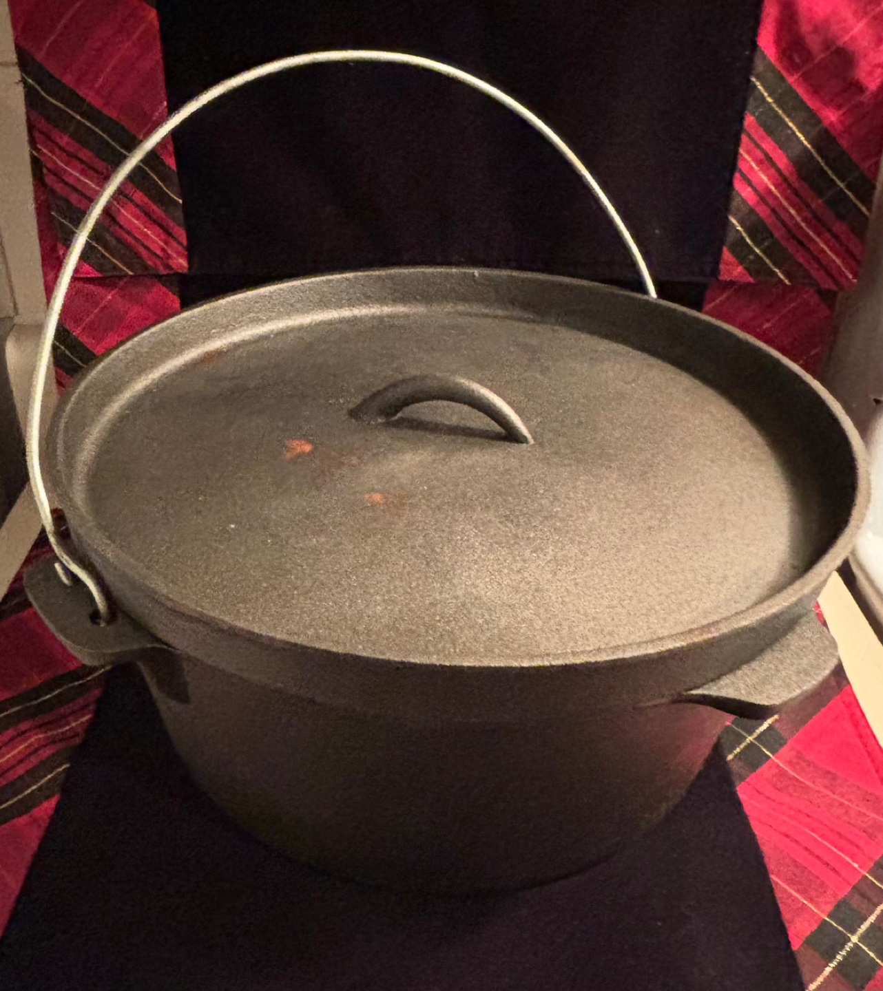 Vintage Cast Iron Dutch Oven with Lid and Wire Handle